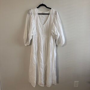 a new day White Eyelet V-Neck Puff Sleeve Midi Dress